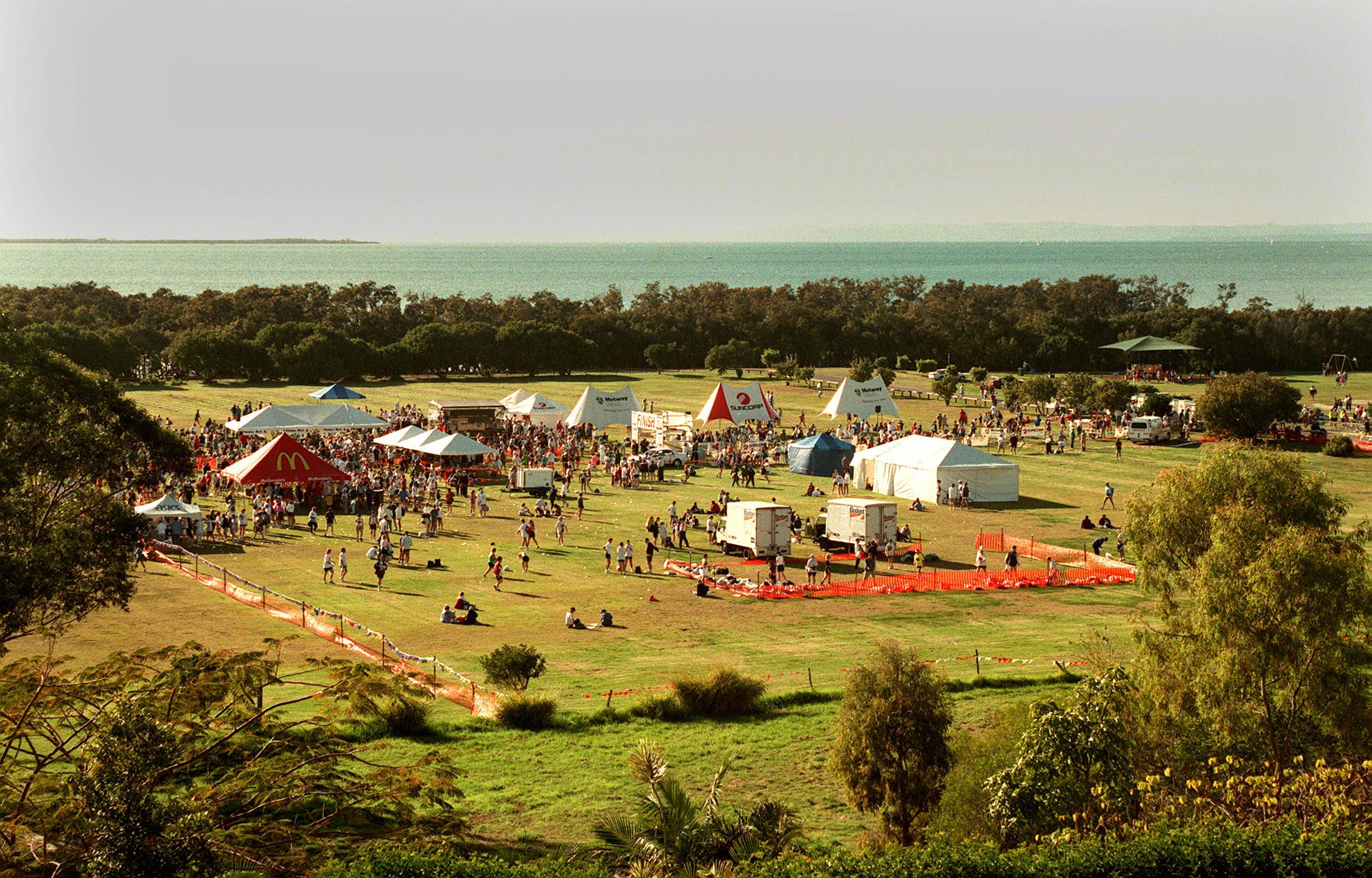 finish area of bridge to bay fun run at elanora park wynnum brisbane